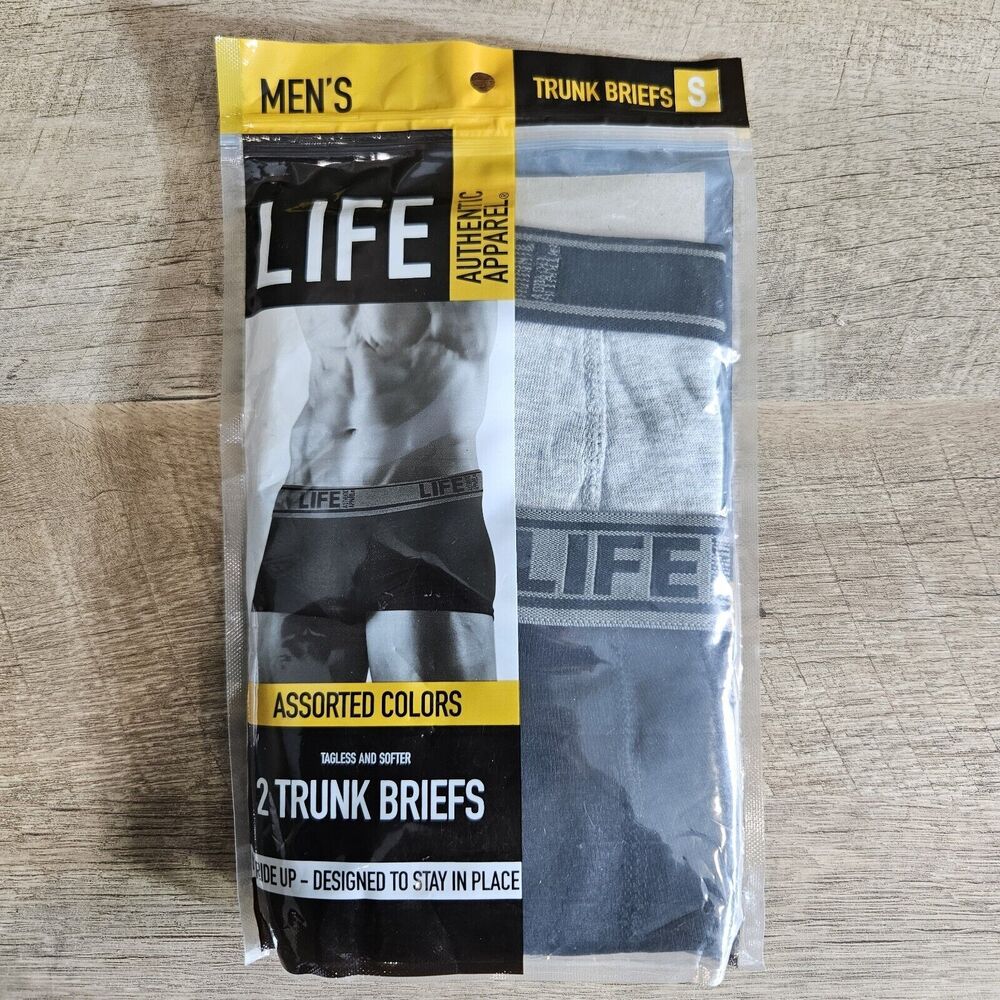 LIFE Men's Autentic Apparel 2 Trunk Briefs 100% Cotton Small (28-30) Black/ Gray